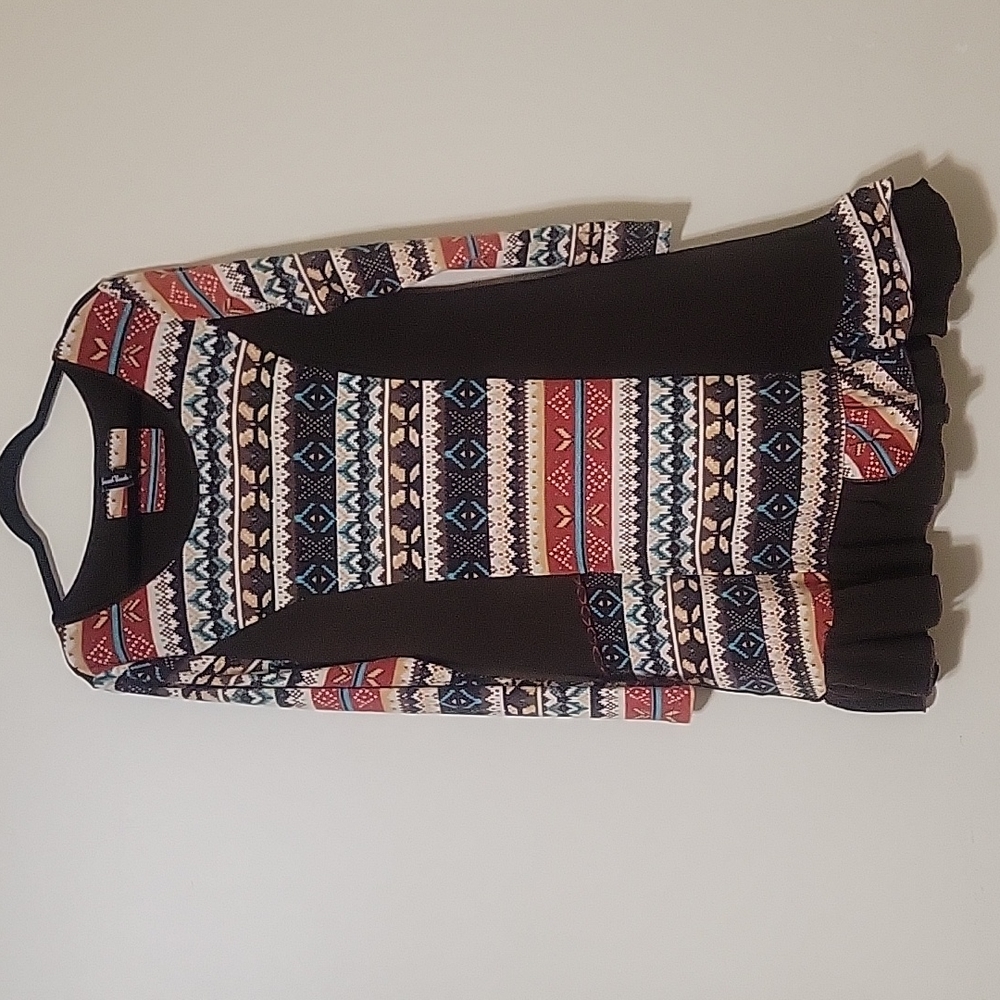 Sacred Threads Western Print Midi Dress Long Sleeves Sz L p2p 19 in. Stretchy